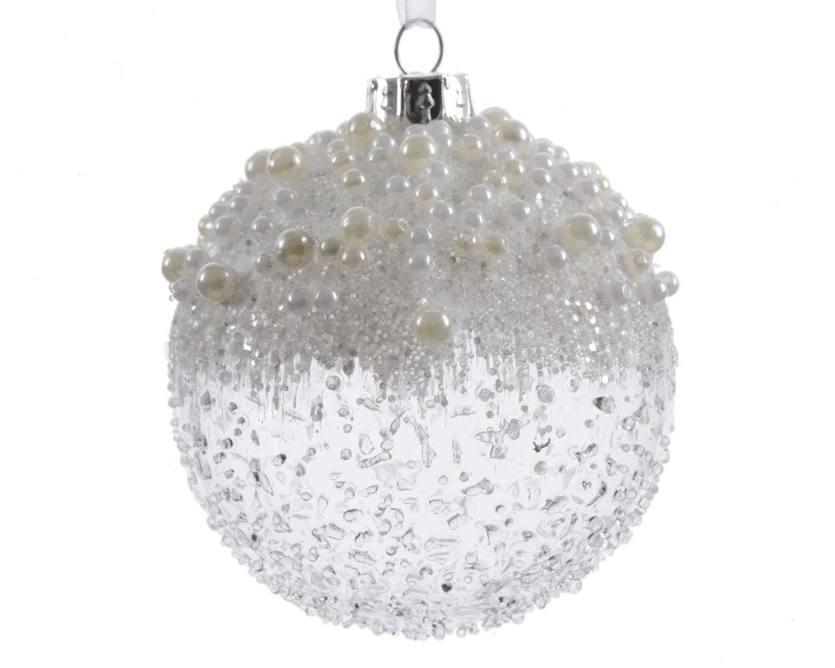 Stiklinis kalėdinis eglės žaisliukas BAUBLE ICY, baltos sp., 8 cm, 1 vnt.-0
