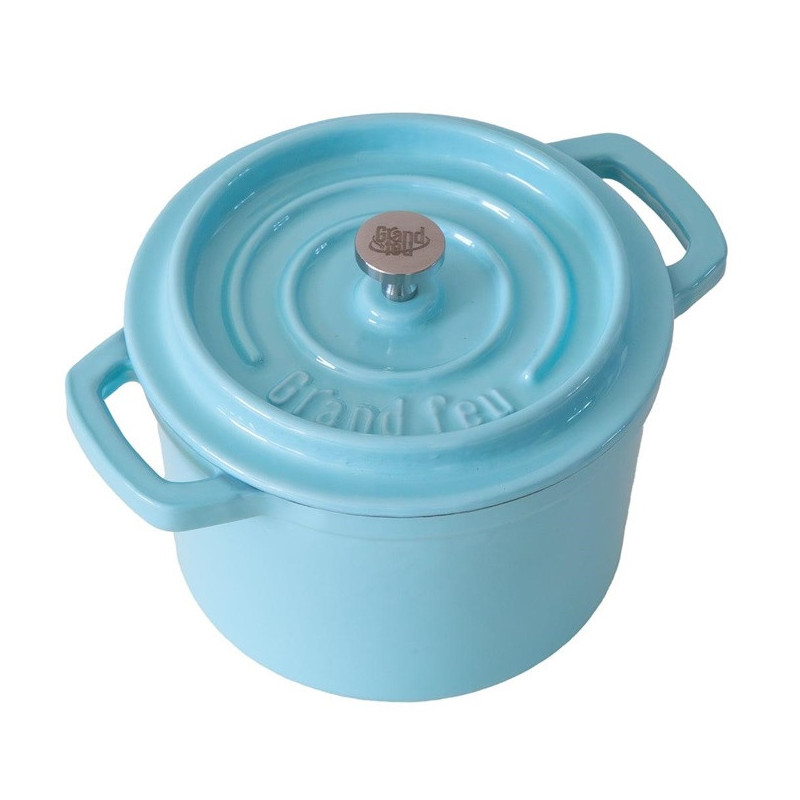 Ketaus mini puodas GRAND FEU, emaliuotas, su dangčiu, šviesiai mėlynos sp., 0,65 L-1