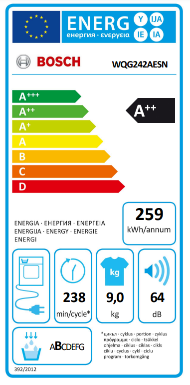 Džiovyklė Bosch WQG242AESN, 9 kg - 7