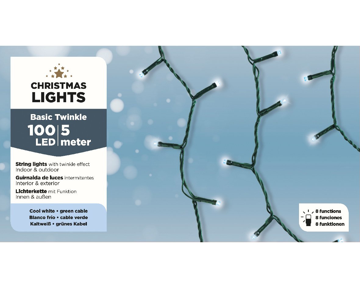 Elektrinė girlianda BUDGET BASIC LIGHTS, 100 LED, IP44, šaltai balta - 3