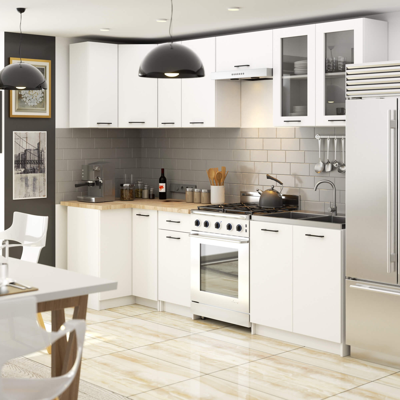 Virtuvės baldų komplektas OLIVIA H720, 300 cm, balta-1