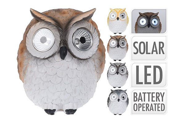 LED lauko šviestuvas - dekoracija PELĖDA, įkraunama saulės energija, 14x14,5x15x5cm-0