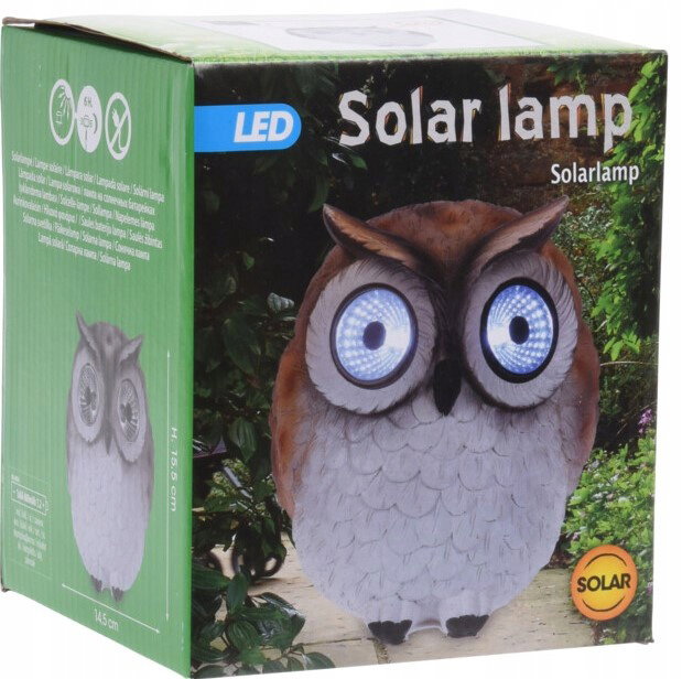 LED lauko šviestuvas - dekoracija PELĖDA, įkraunama saulės energija, 14x14,5x15x5cm-1