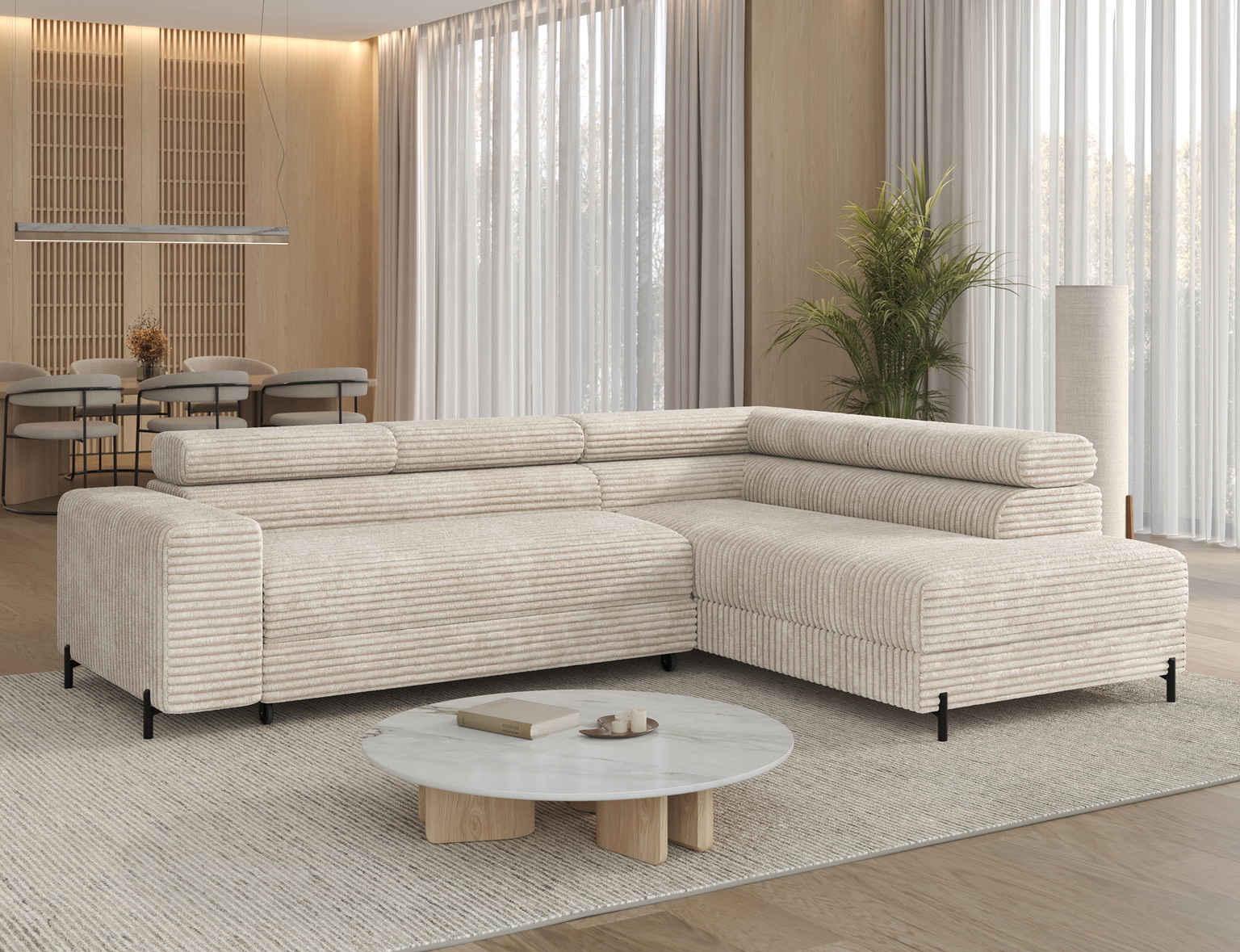 Kampinė sofa - lova Colesio, kreminė sp., dešininė, 200 x 274 cm x 93 cm - 5