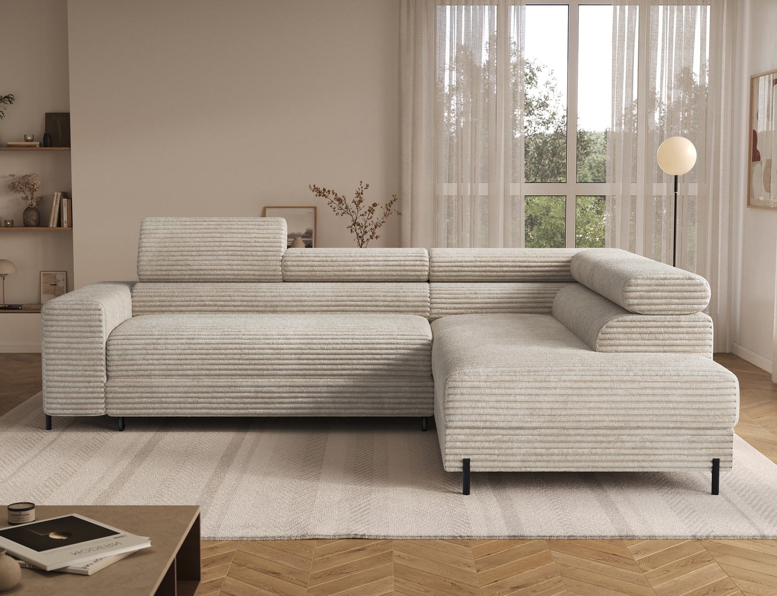 Kampinė sofa - lova Colesio, kreminė sp., dešininė, 200 x 274 cm x 93 cm-1