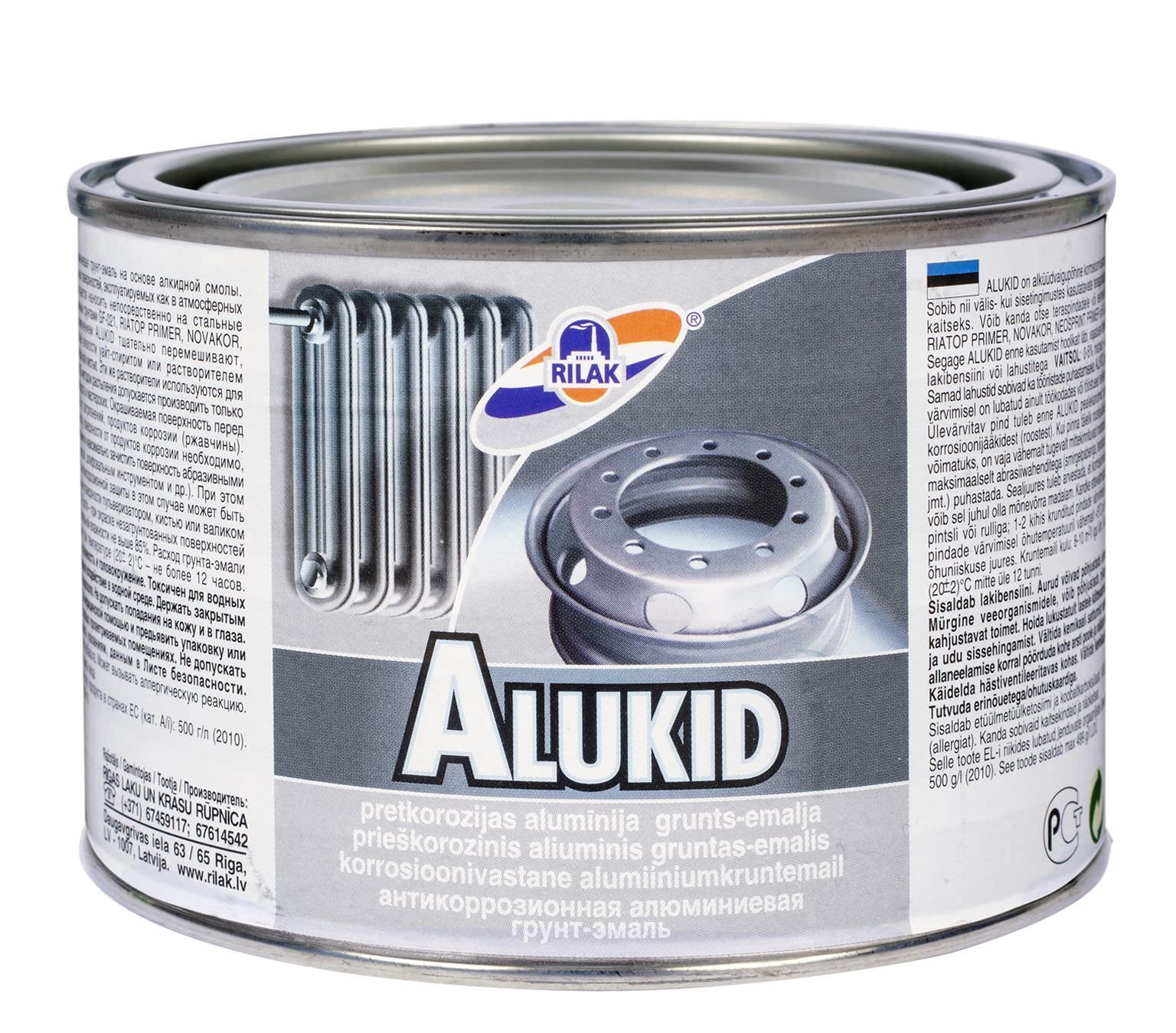 Apsauginiai emaliniai dažai-gruntas RILAK ALUKID, aliuminio sp., 450 ml