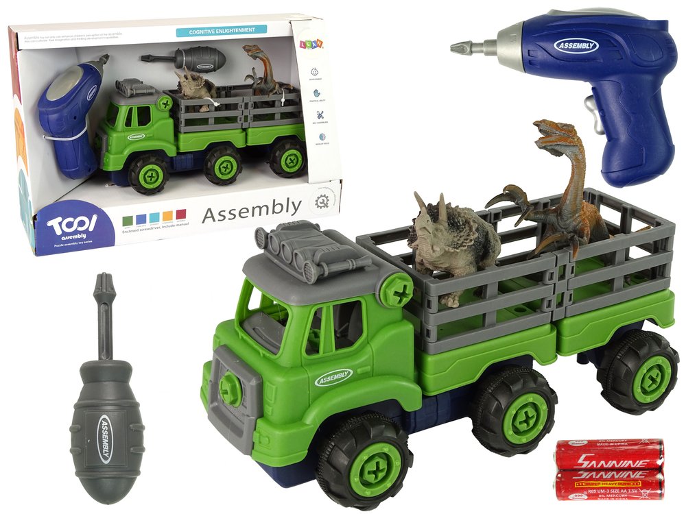 Sunkvežimis su įrankiais ir dinozaurais