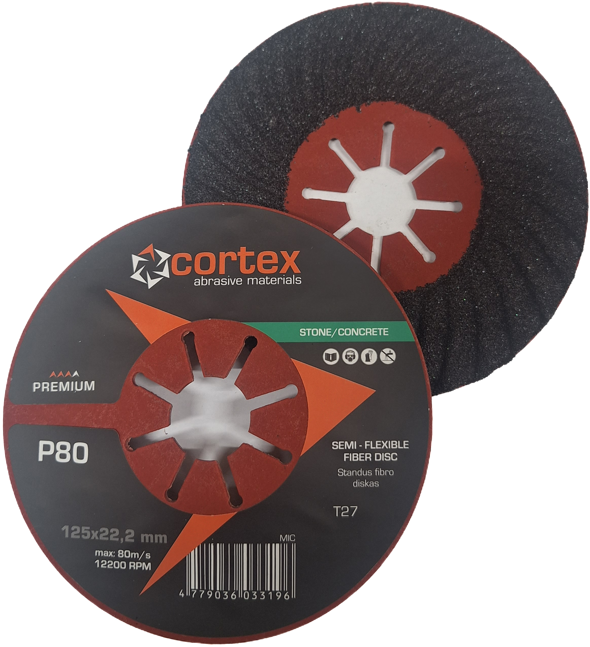 Betono/akmens šlifavimo diskas CORTEX Premium, 125 x 22 mm, P80, fibro-0