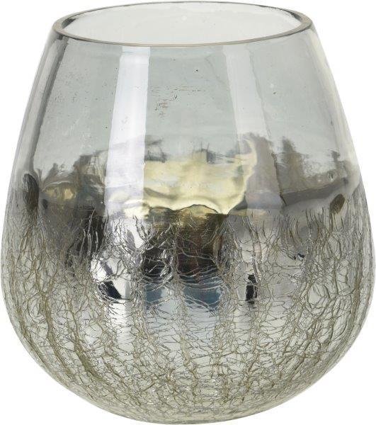 Stiklinė žvakidė BUBBLE FOIL, pilkos sp., 13 x 13 cm
