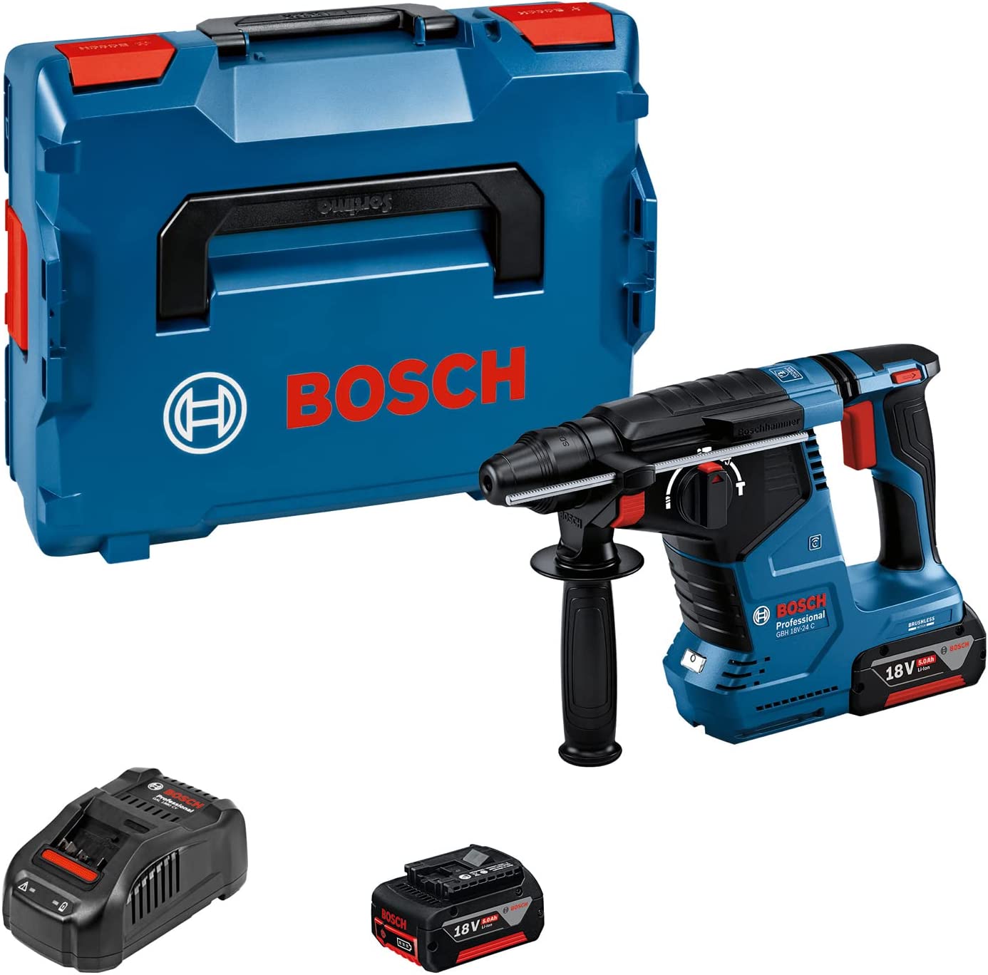 Akumuliatorinis perforatorius BOSCH PRO 18V-24 C, 18V (2x Li-Ion 5.0Ah, Bluetooth, L-BOXX)-0
