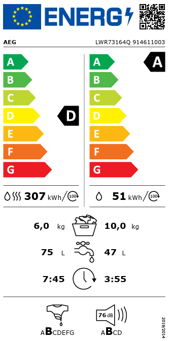Skalbimo mašina - džiovyklė AEG LWR73164Q, 10/6 kg - 6