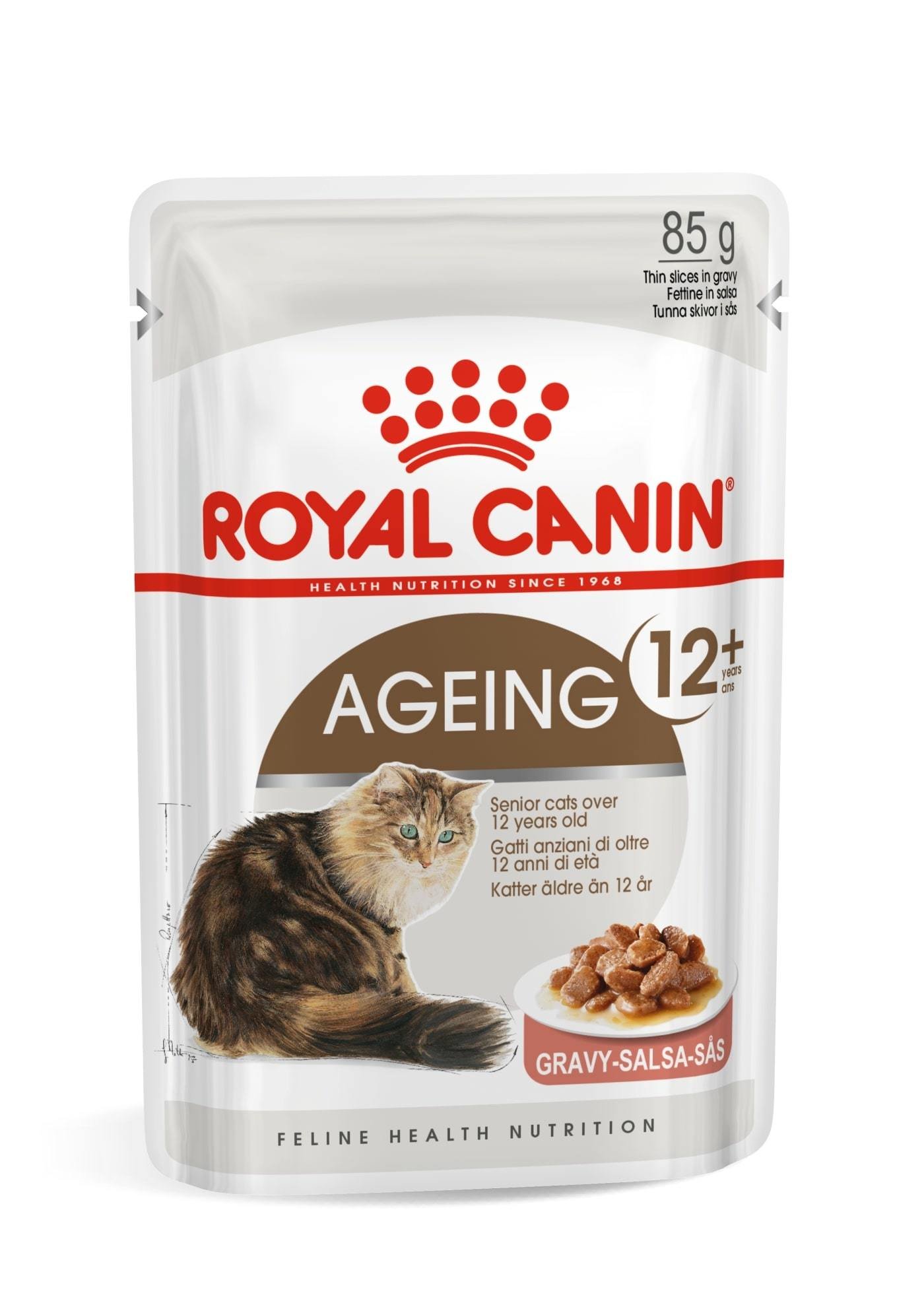 Konservuotas senstančių kačių ėdalas ROYAL CANIN AGEING+12 IN GRAVY, 85 g,  12 vnt.