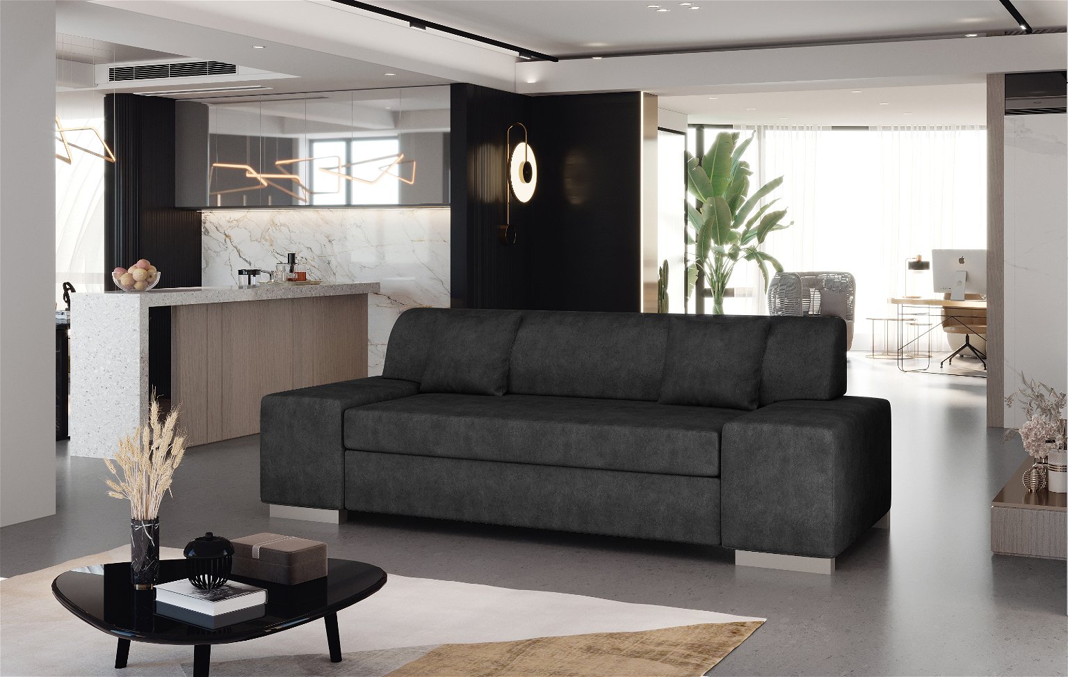 Sofa Porto 3, tamsiai pilka
