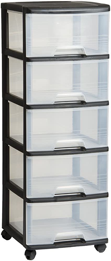 Komoda CURVER REGAL, 5 stalčių, juoda/skaidri, h100 x 39 x 37 cm-0