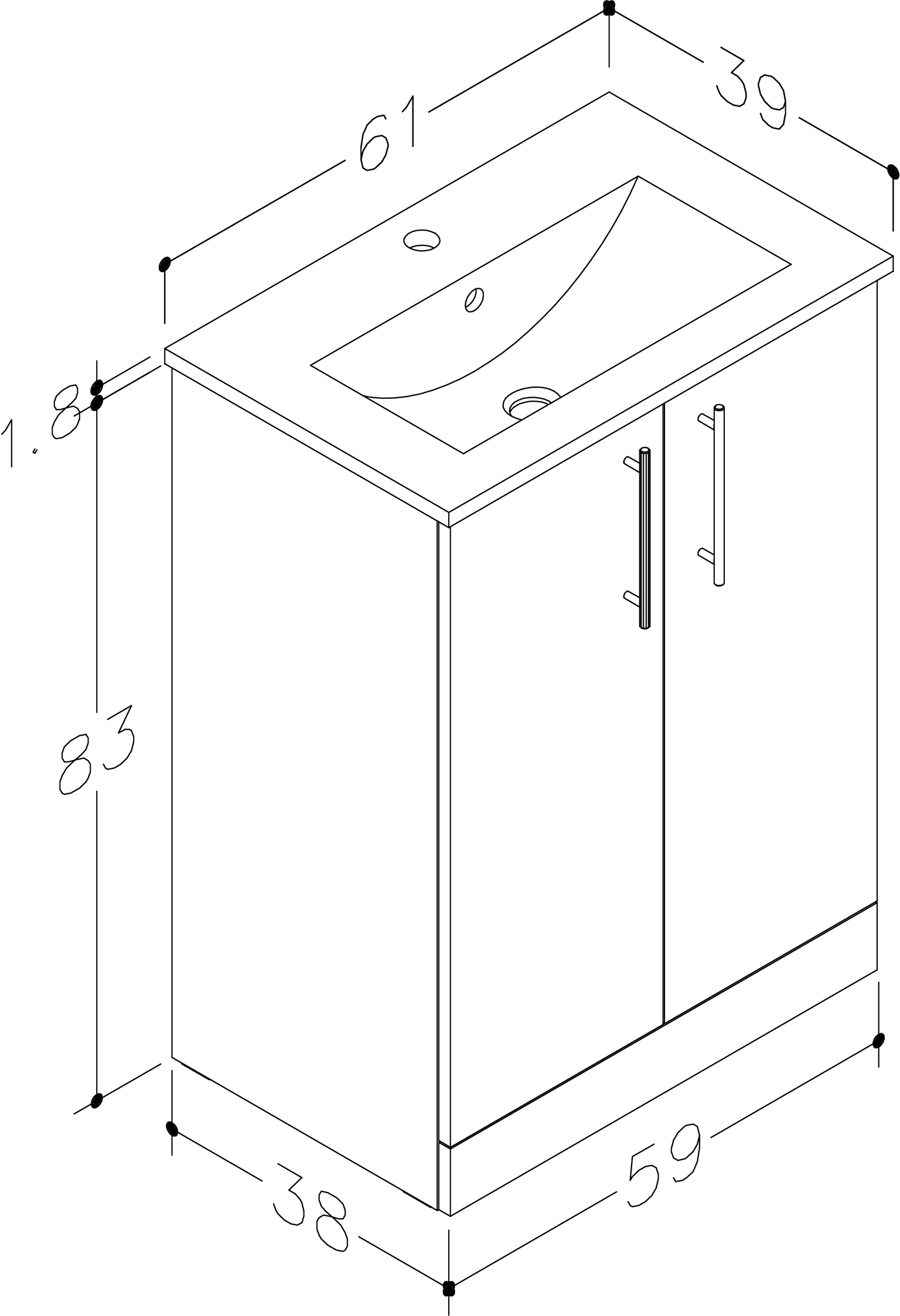 Vonios spintelė RB BATHROOM TETRA, su praustuvu, baltos sp., 60 x 85 x 22 cm-1