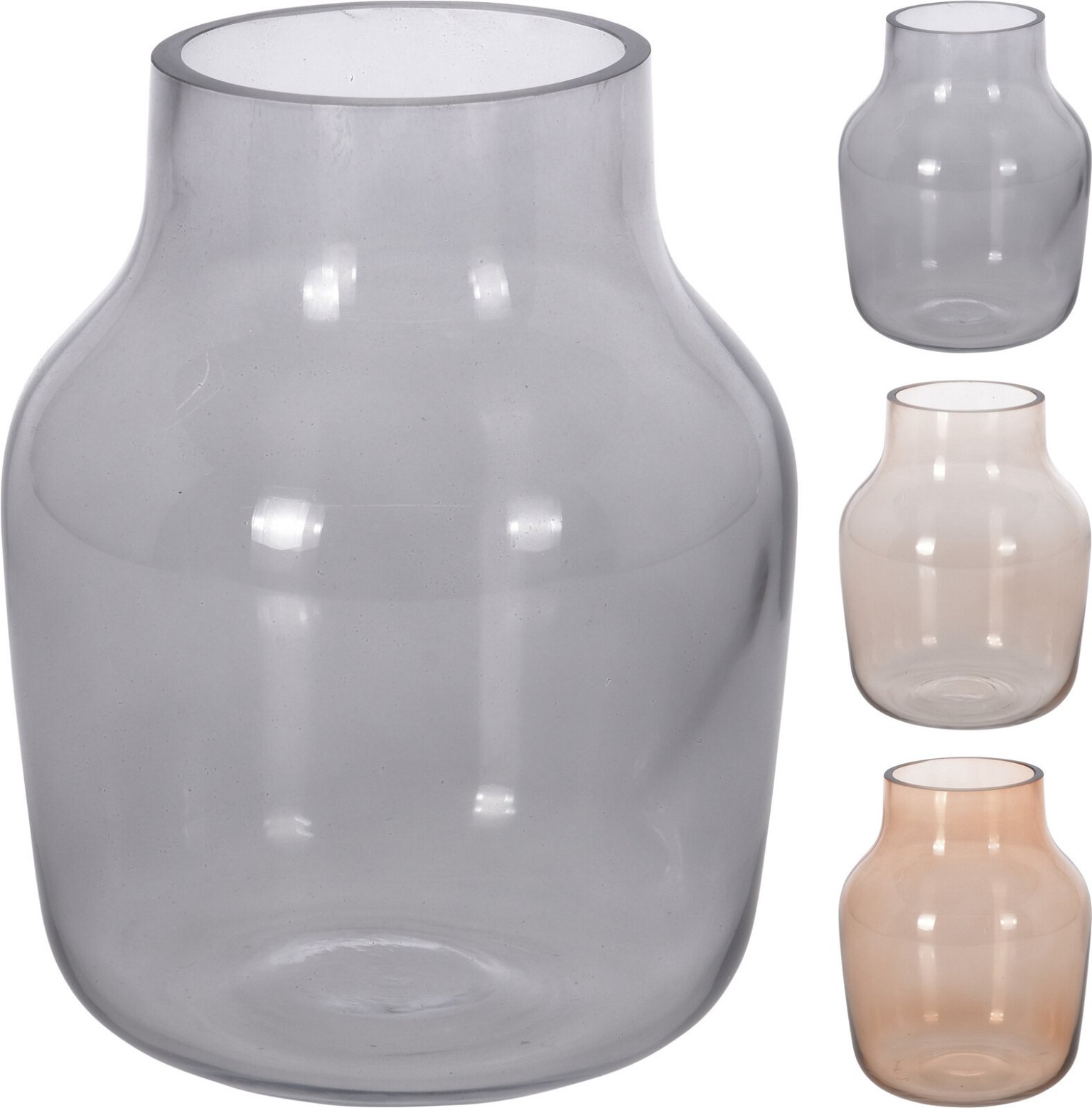Stiklinė vaza, pilkos sp., 19 cm