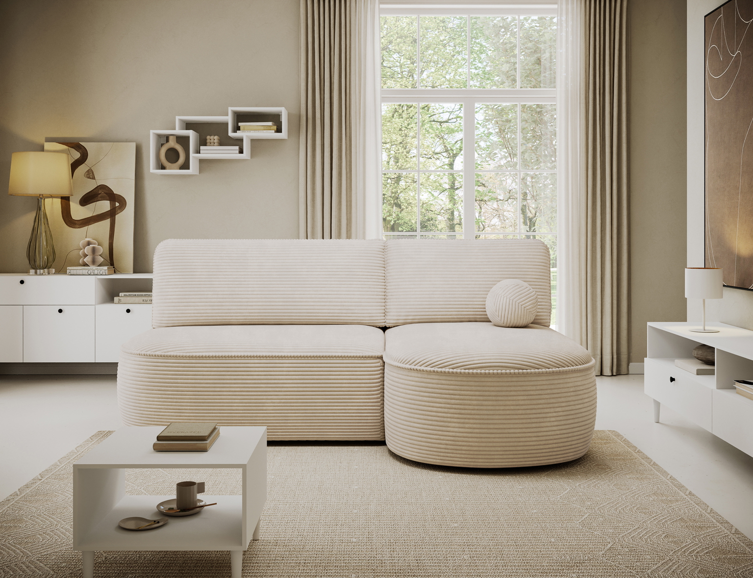 Kampinė sofa - lova Livosa Jarell 18, smėlio sp., dešininė, 144 x 220 cm x 93 cm - 5