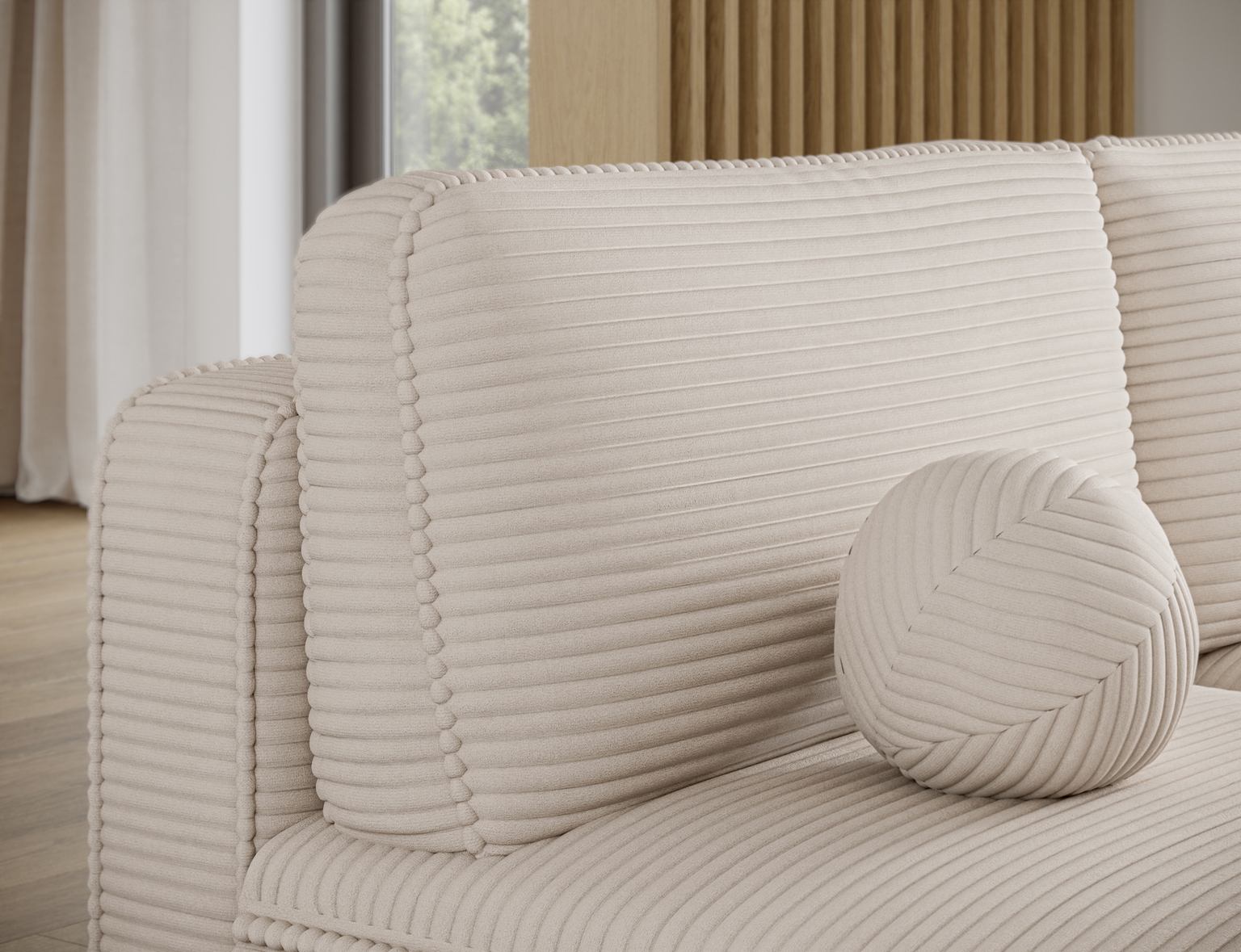 Kampinė sofa - lova Livosa Jarell 18, smėlio sp., dešininė, 144 x 220 cm x 93 cm - 8
