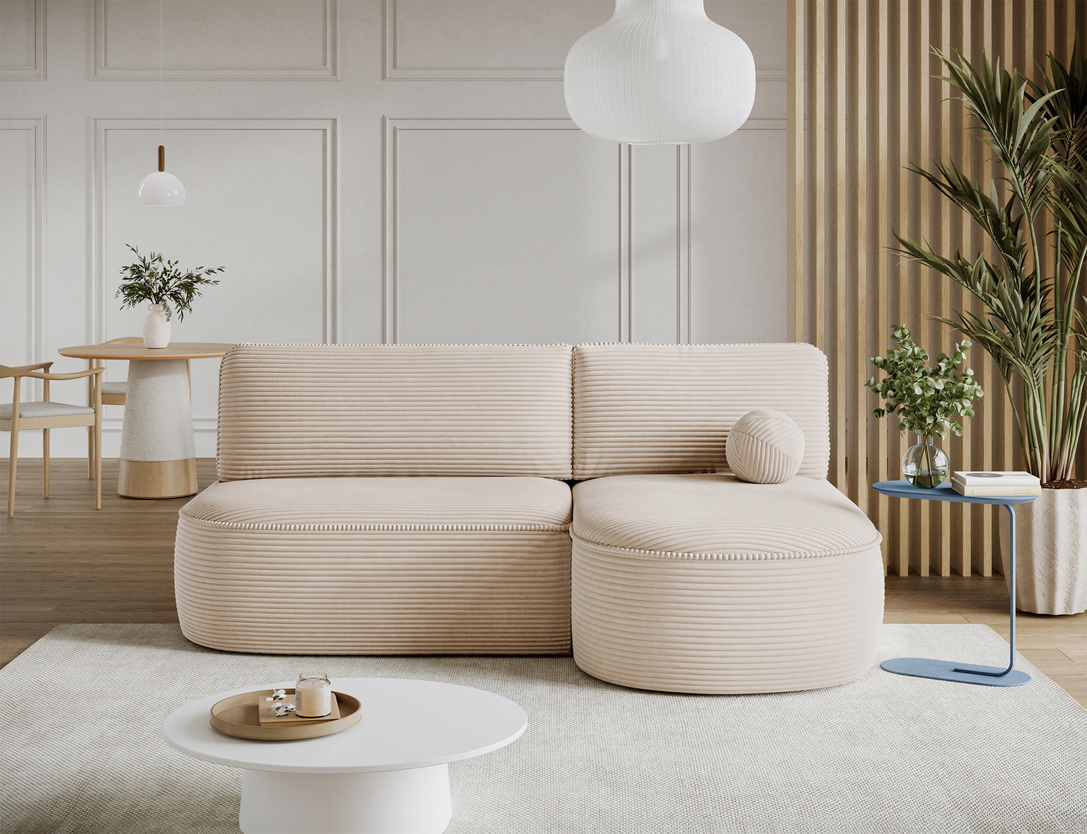 Kampinė sofa - lova Livosa Jarell 18, smėlio sp., dešininė, 144 x 220 cm x 93 cm-1