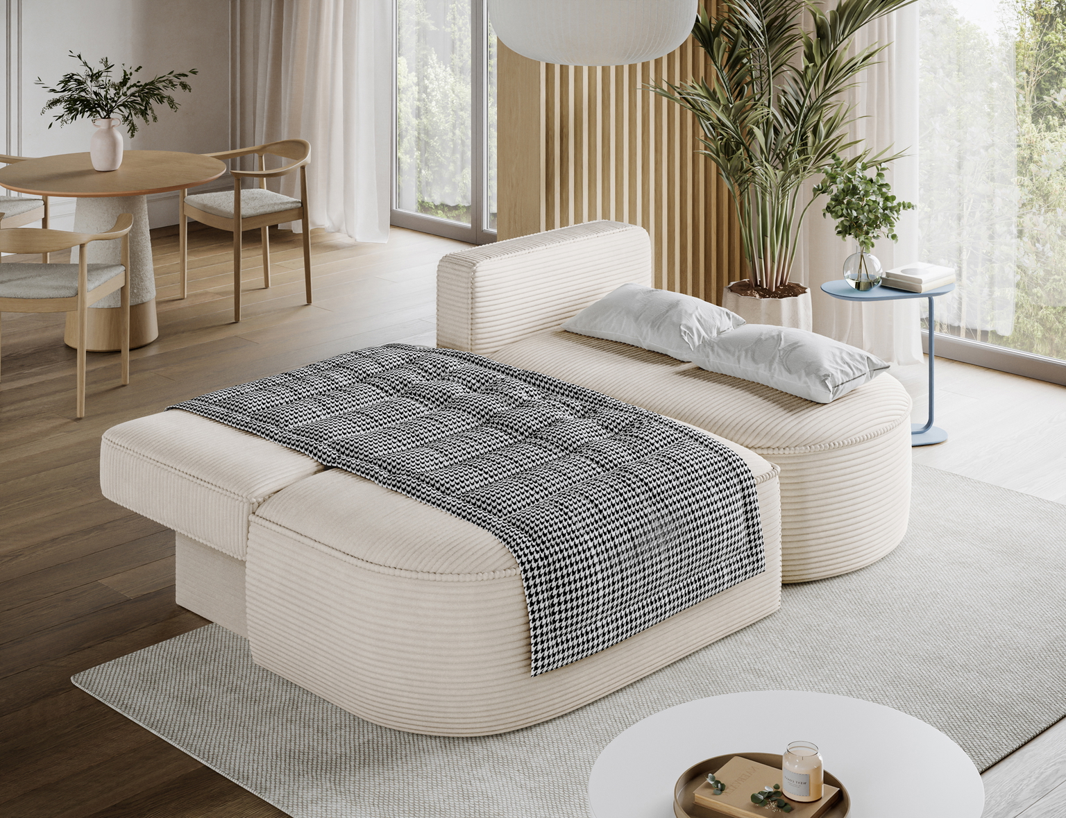 Kampinė sofa - lova Livosa Jarell 18, smėlio sp., dešininė, 144 x 220 cm x 93 cm - 6