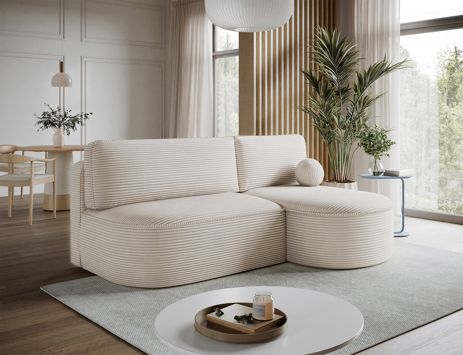 Kampinė sofa - lova Livosa Jarell 18, smėlio sp., dešininė, 144 x 220 cm x 93 cm - 4