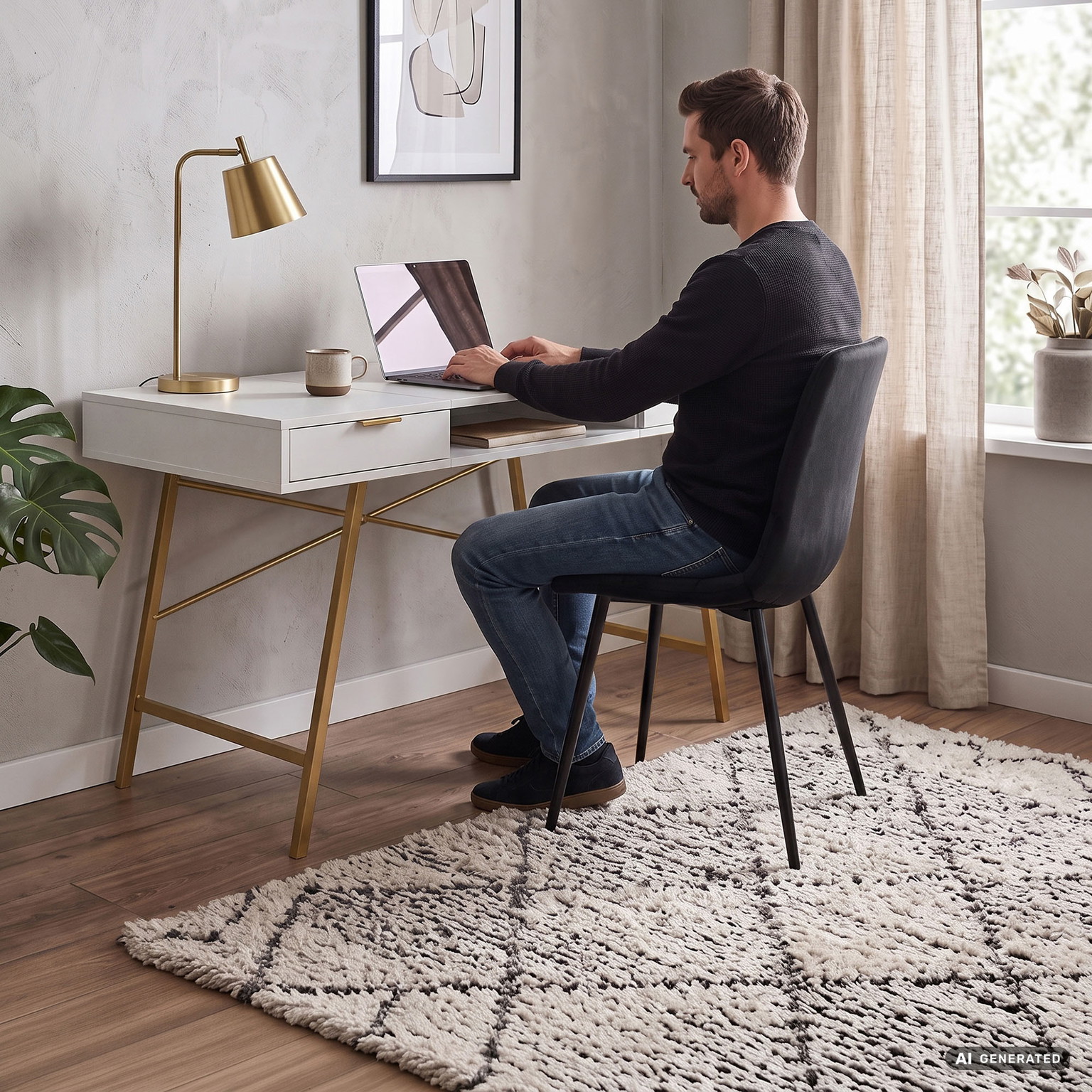 Rašomasis stalas su stalčiais Akord Furniture Factory Arden, 120 cm x 50 cm, 80.5 cm, aukso sp./balta sp. - 7