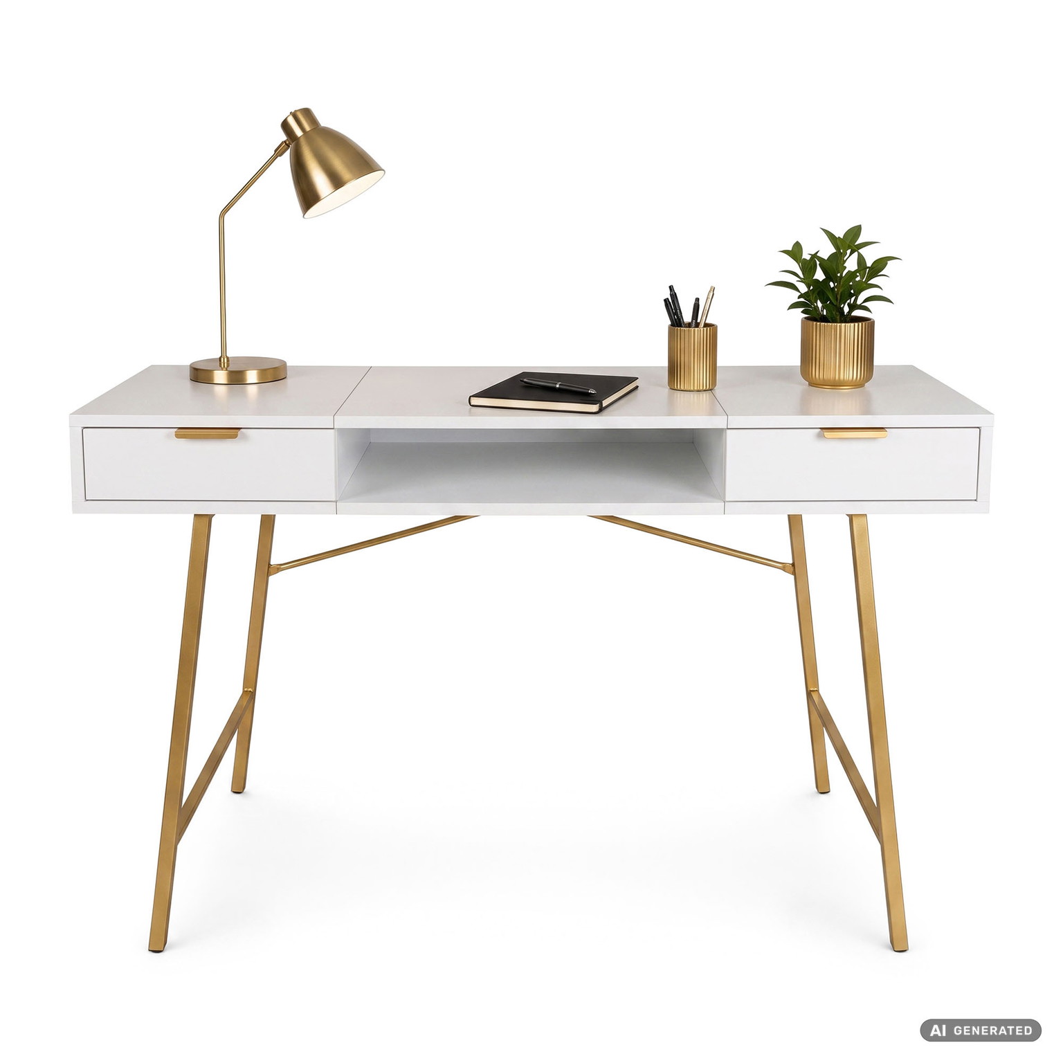 Rašomasis stalas su stalčiais Akord Furniture Factory Arden, 120 cm x 50 cm, 80.5 cm, aukso sp./balta sp.-1