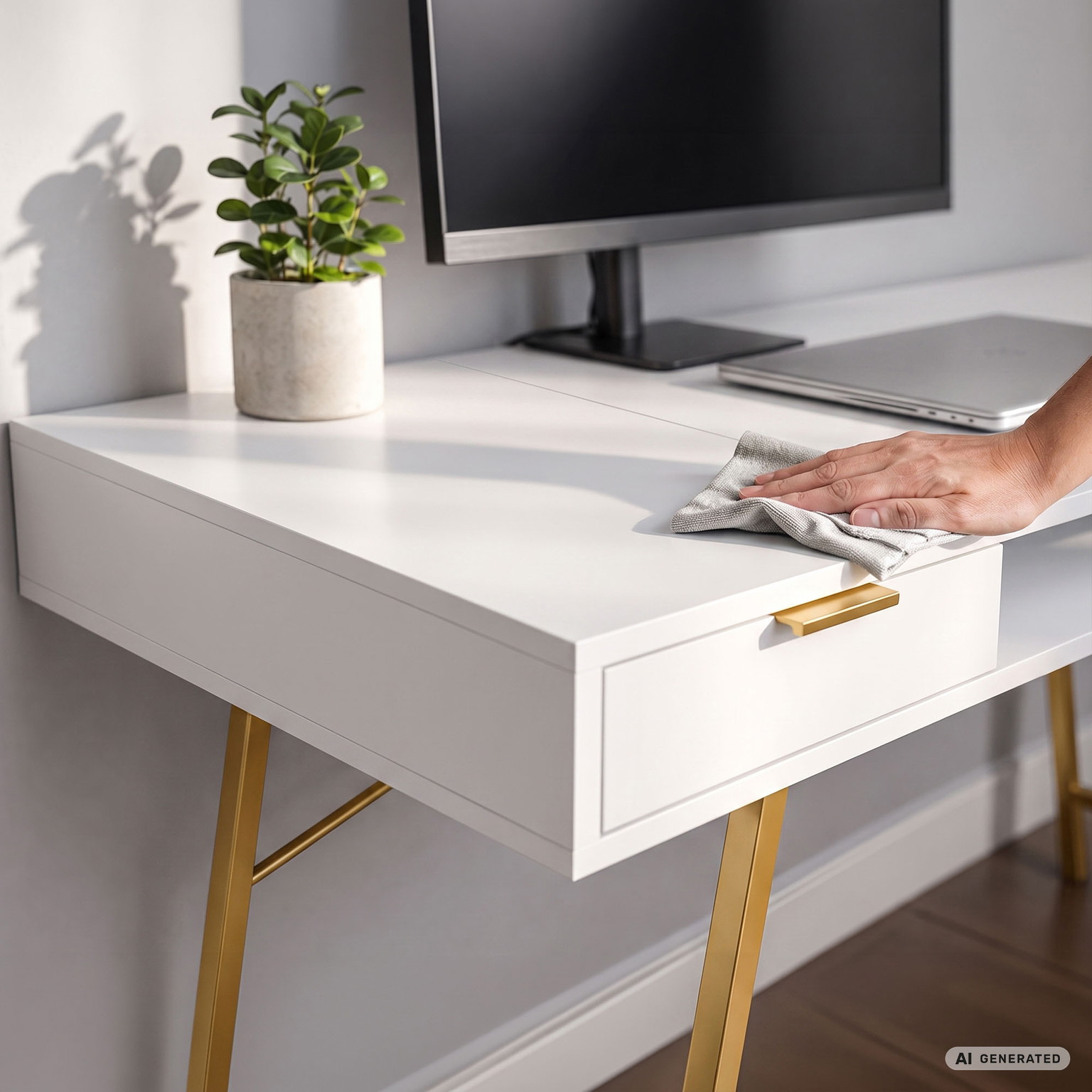 Rašomasis stalas su stalčiais Akord Furniture Factory Arden, 120 cm x 50 cm, 80.5 cm, aukso sp./balta sp. - 5