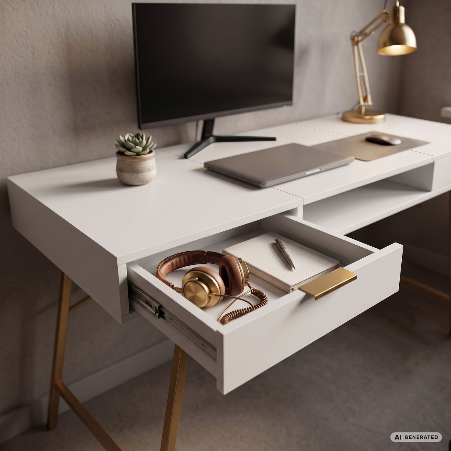 Rašomasis stalas su stalčiais Akord Furniture Factory Arden, 120 cm x 50 cm, 80.5 cm, aukso sp./balta sp. - 6