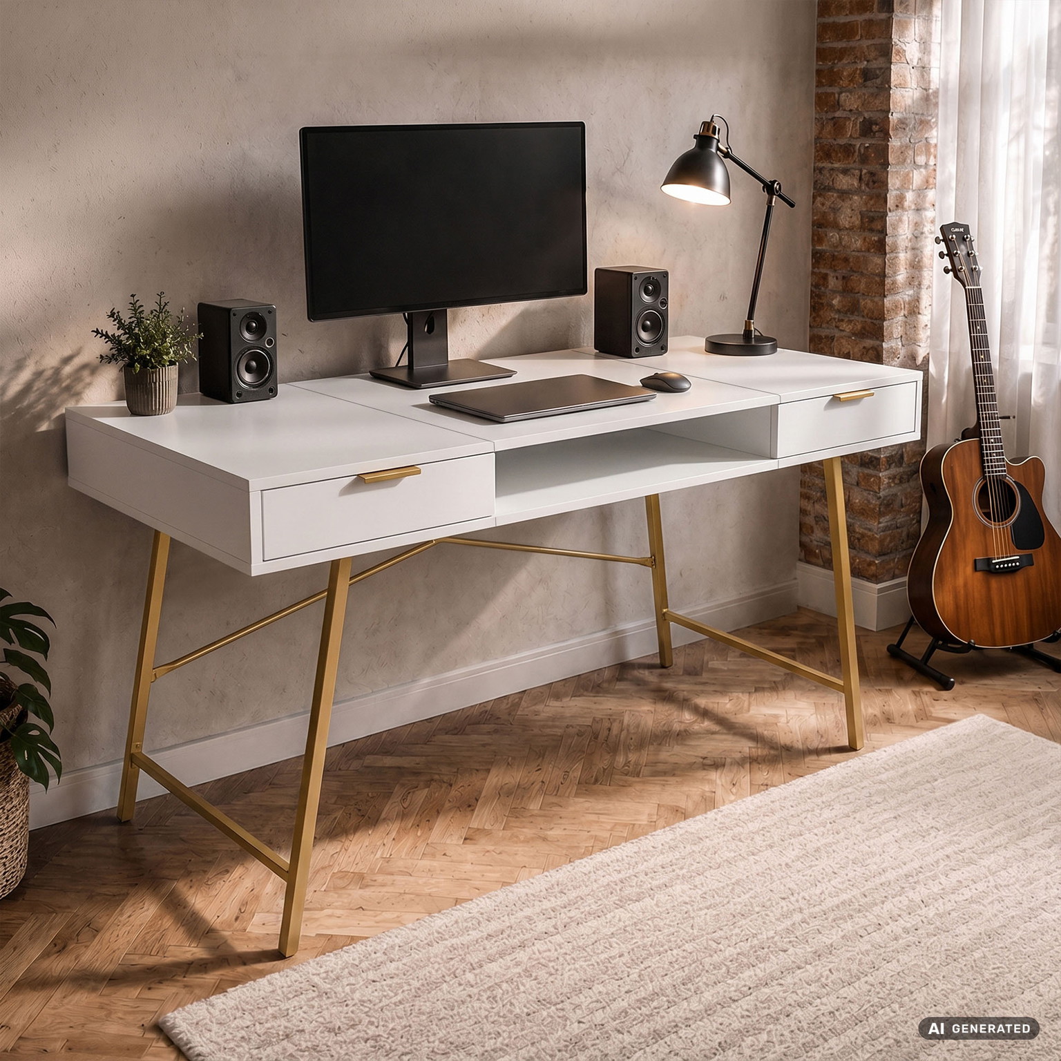 Rašomasis stalas su stalčiais Akord Furniture Factory Arden, 120 cm x 50 cm, 80.5 cm, aukso sp./balta sp. - 8