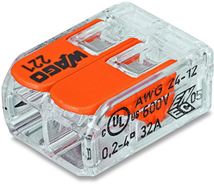 Laidų jungtis WAGO, 2 x 0,2 - 4 mm, 32 A, oranžinės sp., 5 vnt.-0