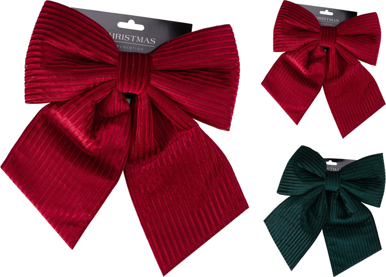 Pakabinama kalėdinė dekoracija VELVET BOW, raudonos/žalios sp., 25 x 30 cm, 1 vnt-0