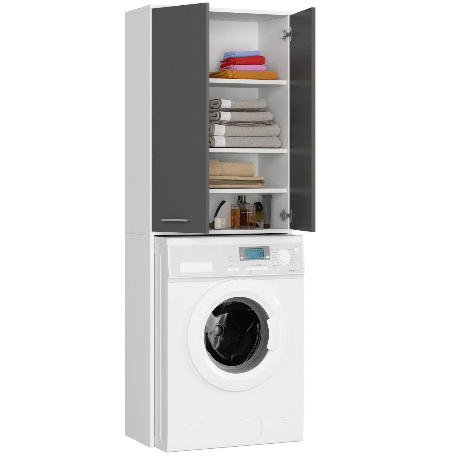 Pastatoma vonios spintelė virš skalbimo mašinos FIN 2D, 60 cm, balta/pilka - 2