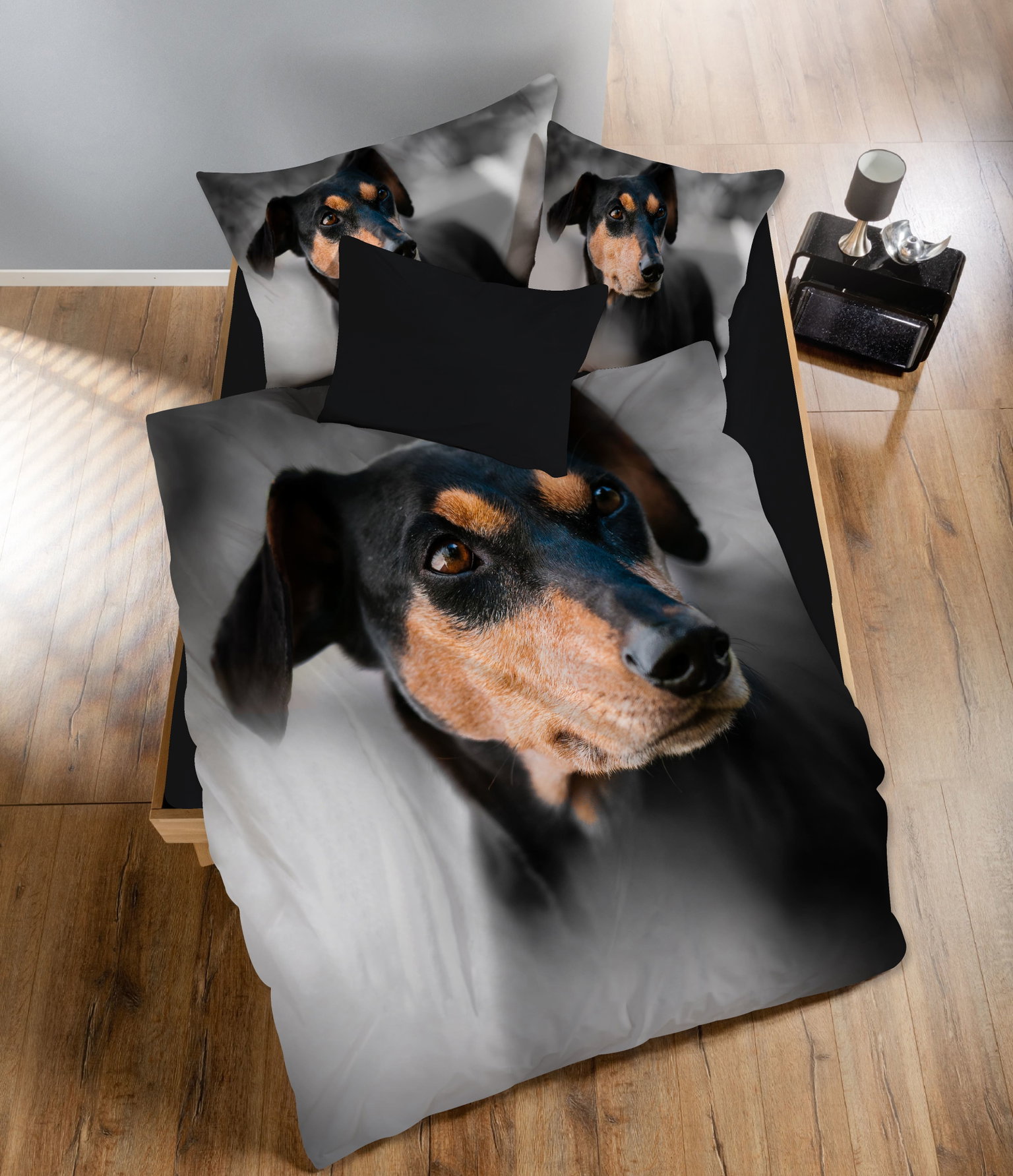 Vaikiškas satininės patalynės komplektas CREYA DOG 3D, 140 x 200 cm, 50 x 70 cm, 100% medvilnės-0
