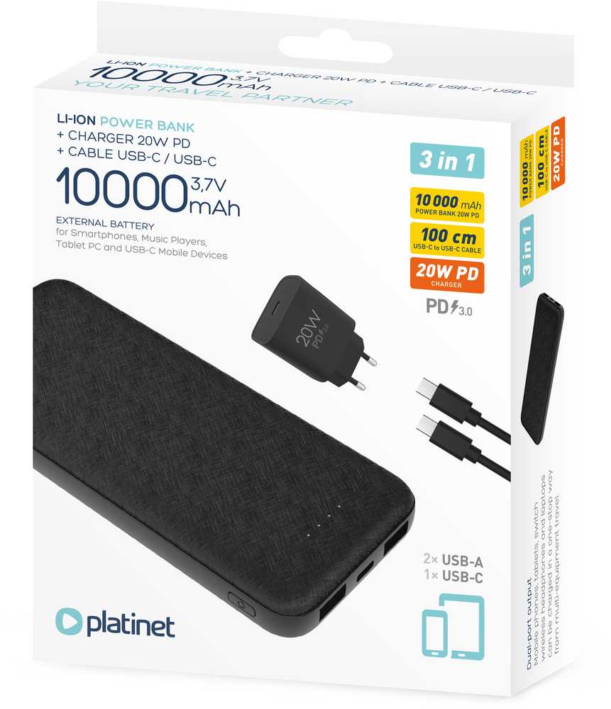 Išorinė baterija PLATINET 10000mAh PMPB10W705, juodos sp. - 3