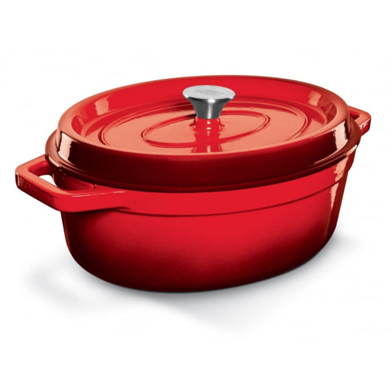 Ketaus puodas Grand Feu, ovalus „Casserole“ su dangčiu, 5,6l , raudonos sp.-0