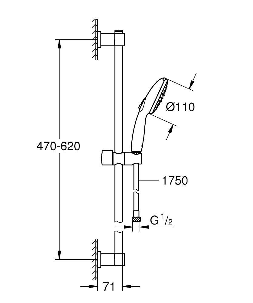 Dušo komplektas GROHE VITALIO START 110, su stovu 60 cm, 2 padėčių, mat. juodos sp.-1
