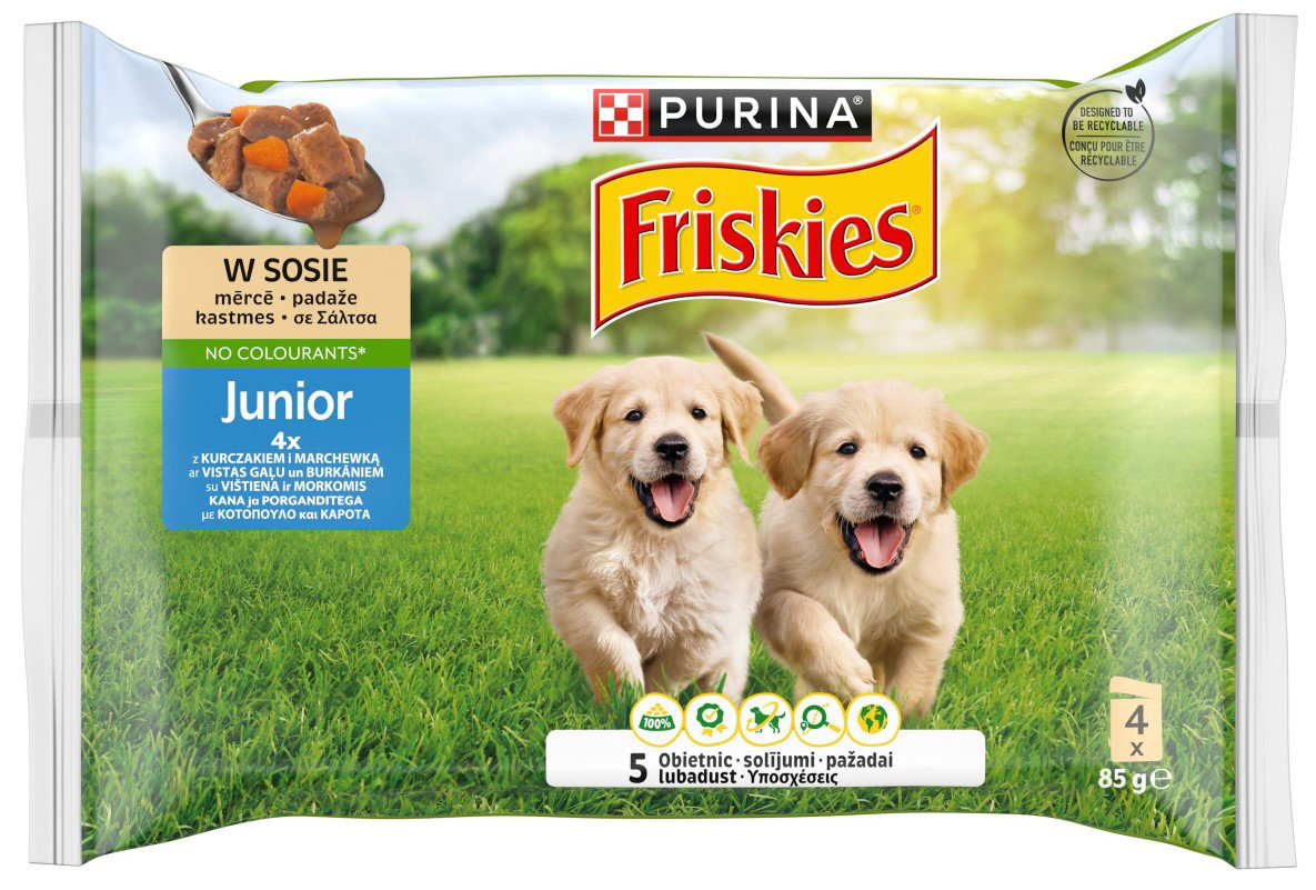 Konservuotas šunų ėdalas FRISKIES, su vištiena ir morkomis, 4 x 85 g-0