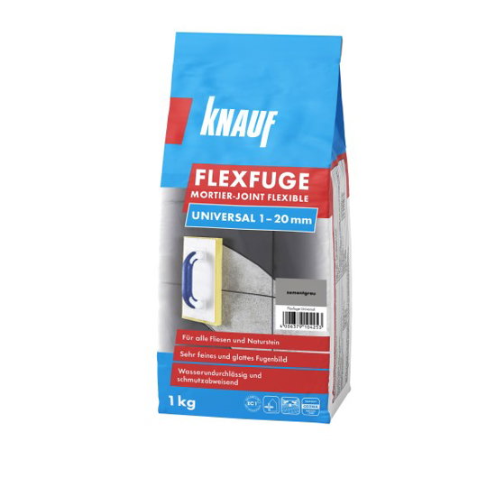 Plytelių siūlių glaistas KNAUF FLEXFUGE UNIVERSAL ZEMENTGRAU, 1-20 mm, pilka sp., 1 kg-0