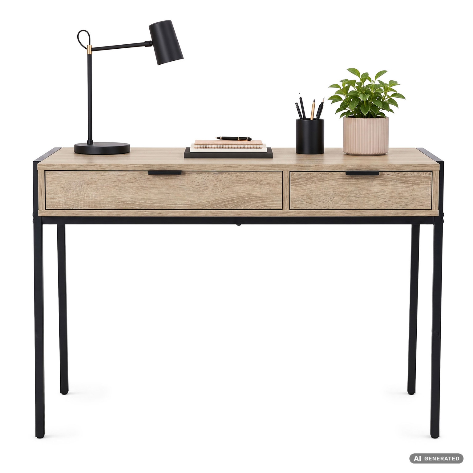 Rašomasis stalas su stalčiais Akord Furniture Factory Zentia, 100 cm x 45 cm, 80.5 cm, juoda sp./sonoma ąžuolo sp. - 2
