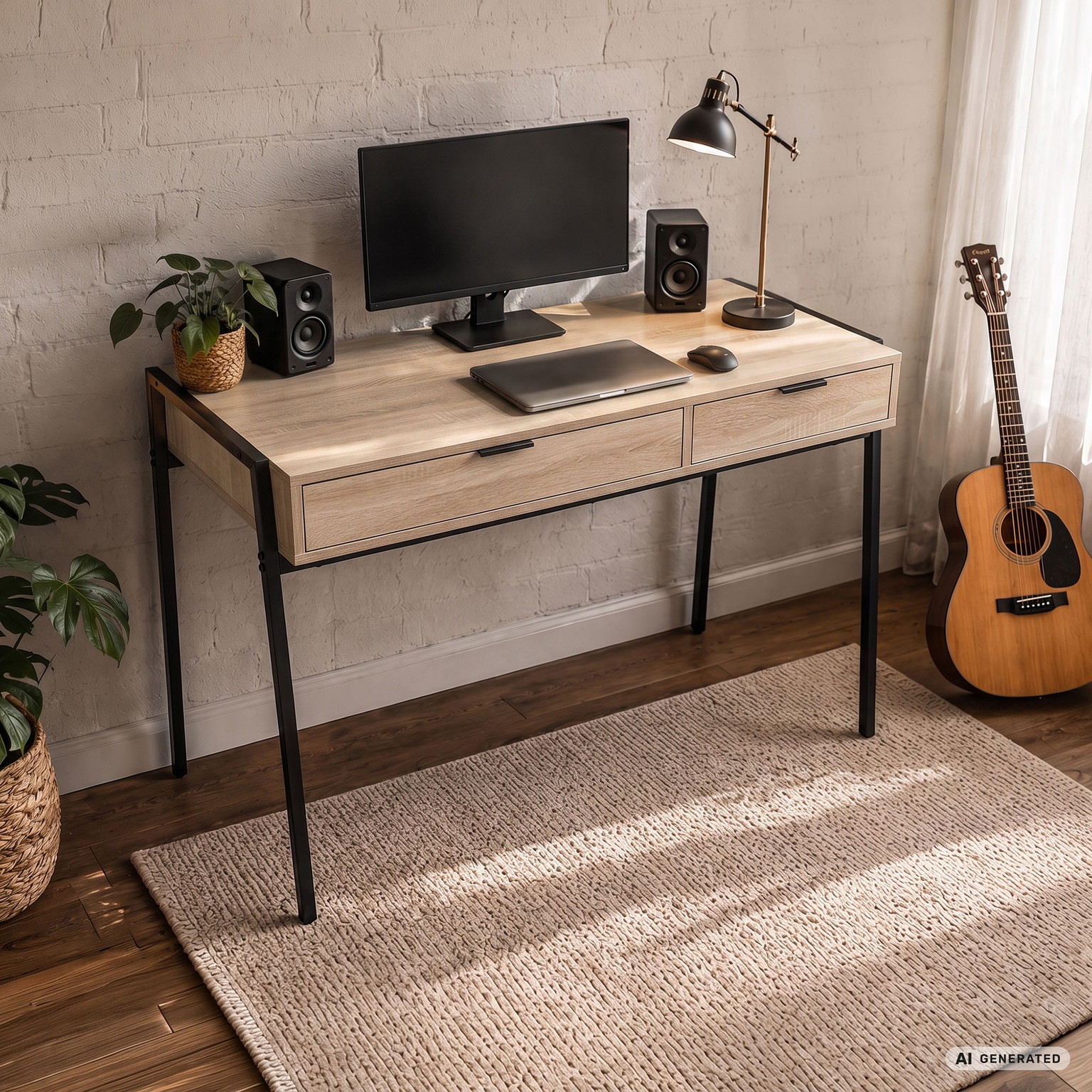 Rašomasis stalas su stalčiais Akord Furniture Factory Zentia, 100 cm x 45 cm, 80.5 cm, juoda sp./sonoma ąžuolo sp. - 8