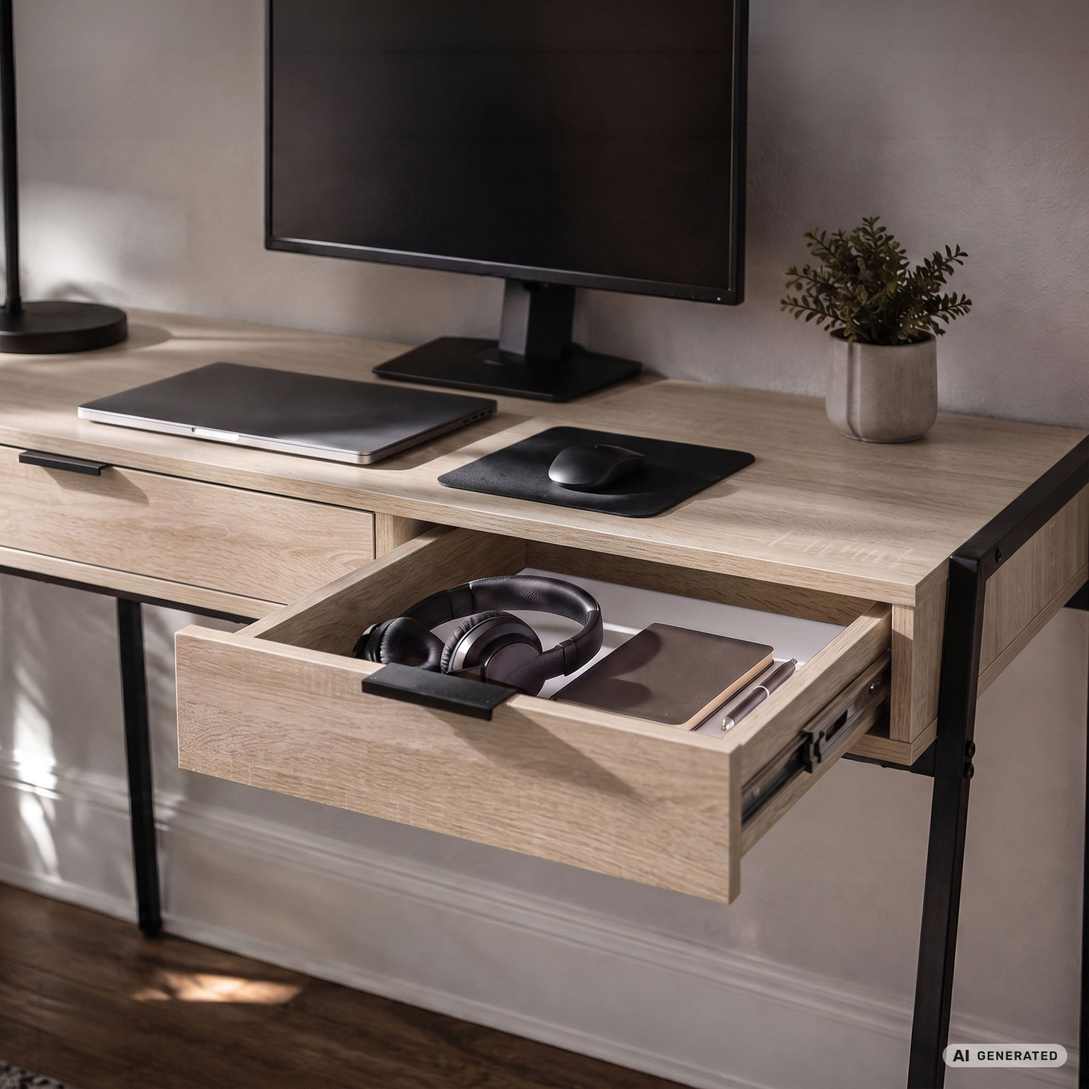 Rašomasis stalas su stalčiais Akord Furniture Factory Zentia, 100 cm x 45 cm, 80.5 cm, juoda sp./sonoma ąžuolo sp. - 6