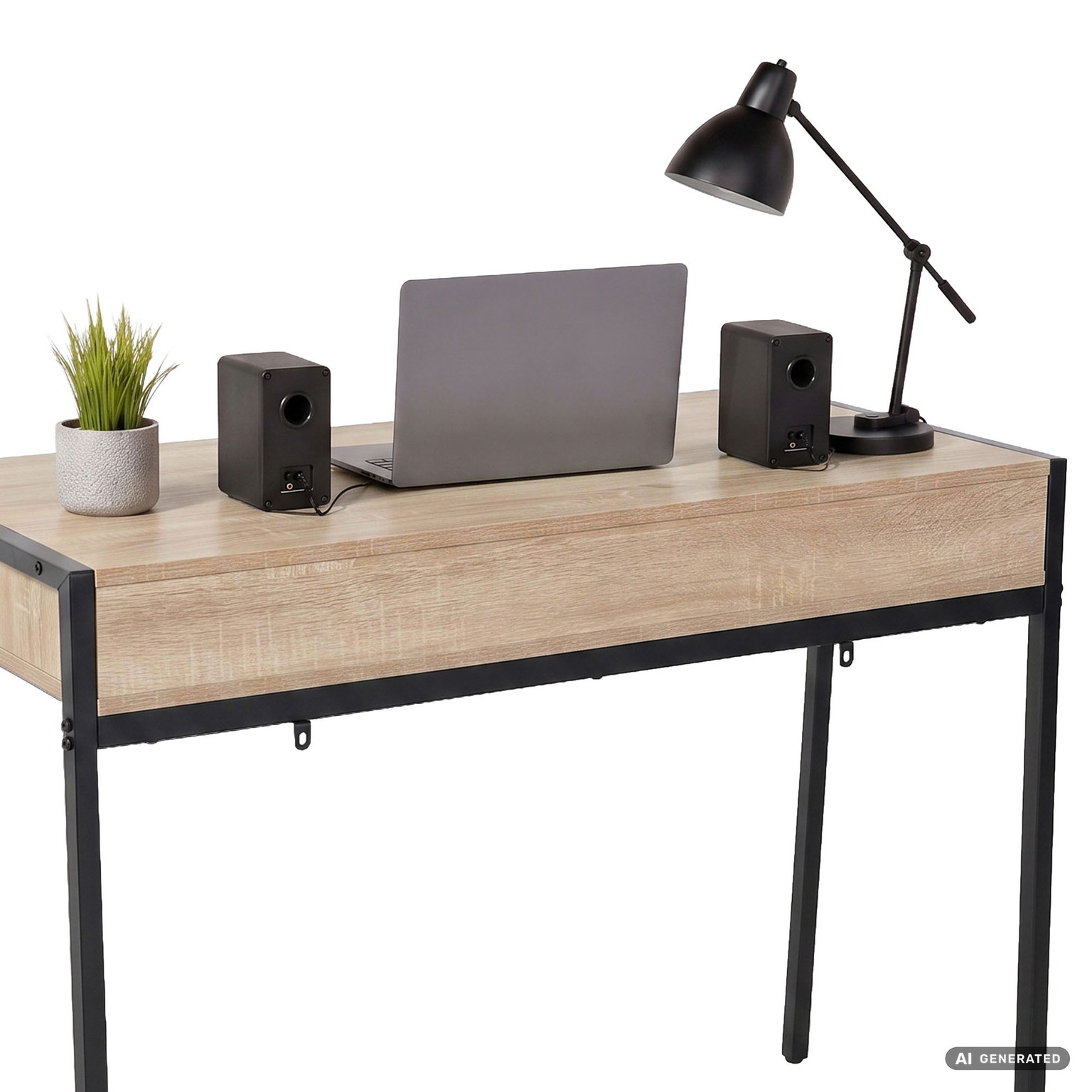 Rašomasis stalas su stalčiais Akord Furniture Factory Zentia, 100 cm x 45 cm, 80.5 cm, juoda sp./sonoma ąžuolo sp. - 4