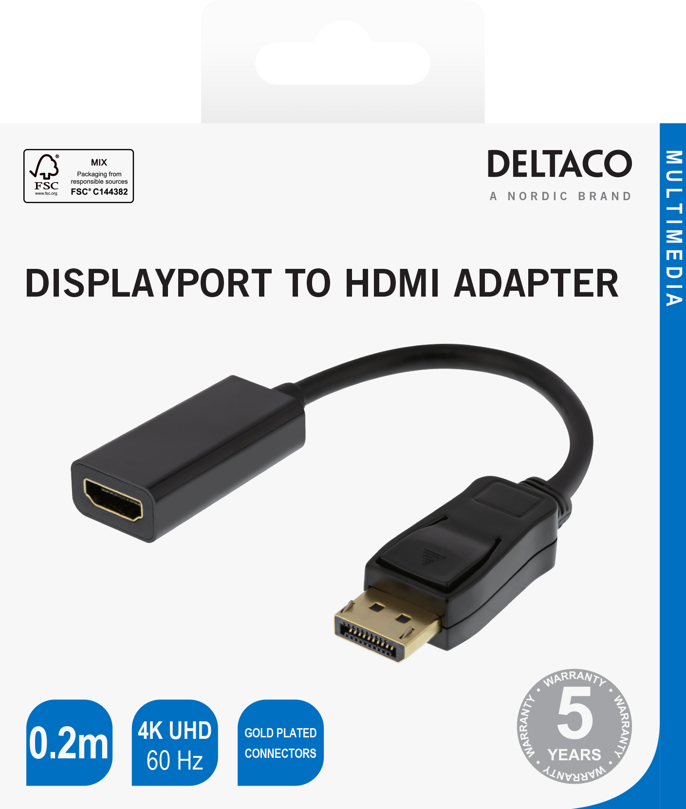 Adapteris DELTACO HDMI - DisplayPort, 4K UHD 60Hz, 0.2m, juodas - 2