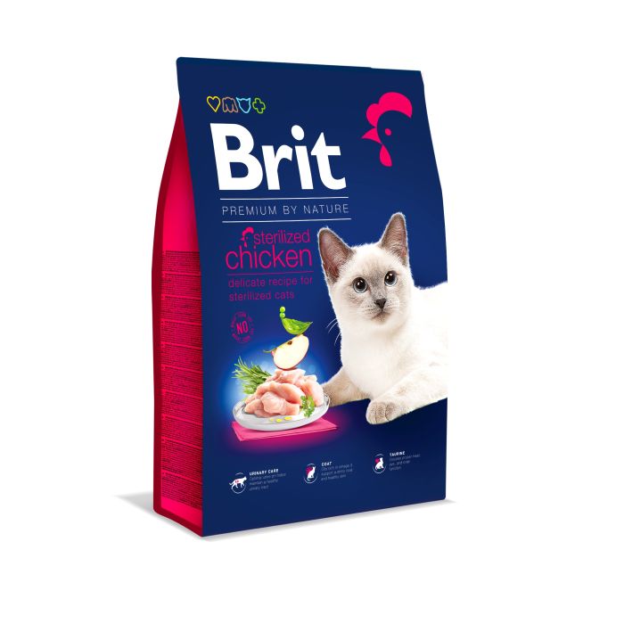 Sausas kačių ėdalas BRIT PREMIUM BY NATURE Sterilized, su vištiena, 8 kg