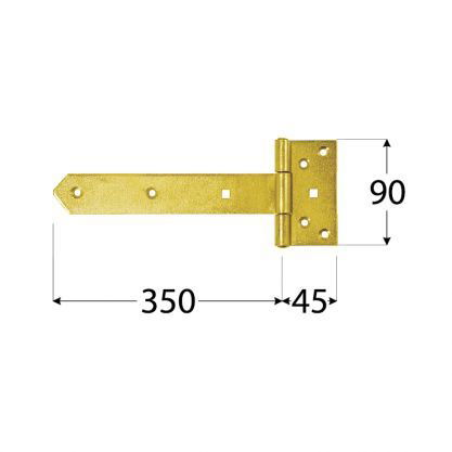 Vartų lankstas ZB350, 350 x 45 x 90 x 3,0 mm, universalus, geltonai cinkuotas-1