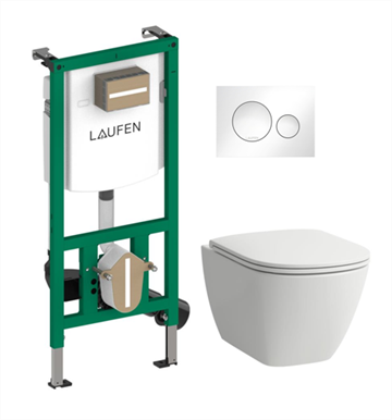 Unitazo komplektas LAUFEN LUA rimless, pot. rėmas, unitazas, l. nusileidž. d, baltas mygt.-0