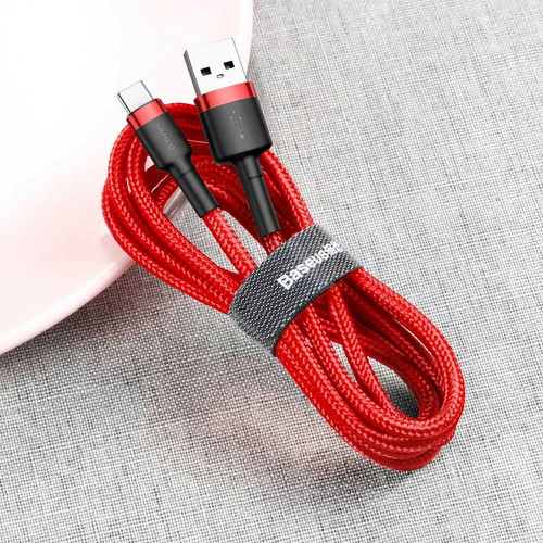 Kabelis BASEUS, USB A - USB C kištukas, QC3.0, raudonos / juodos sp., 1 m-1