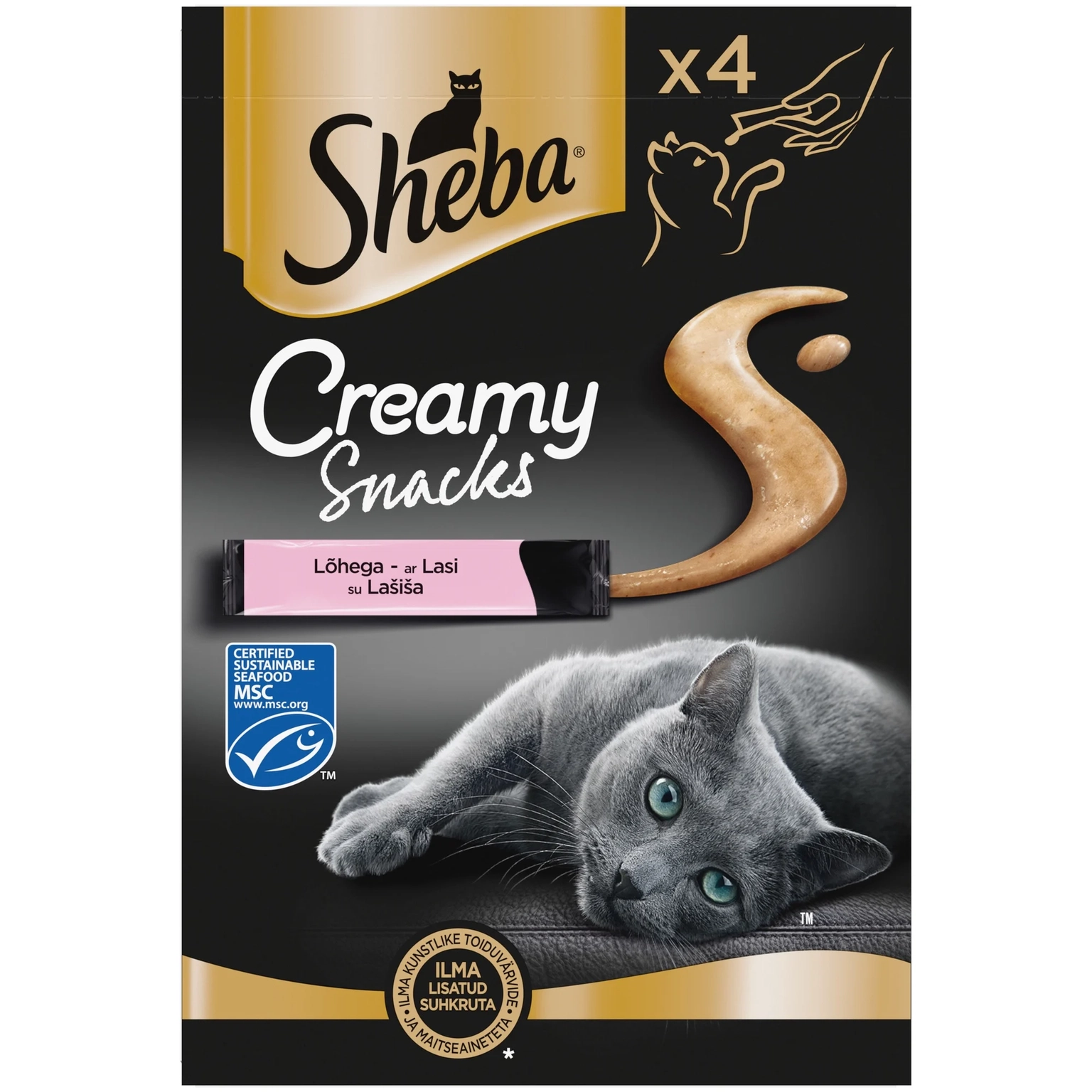 Kreminis skanėstas katėms SHEBA, su lašiša, 4 x 12 g-0