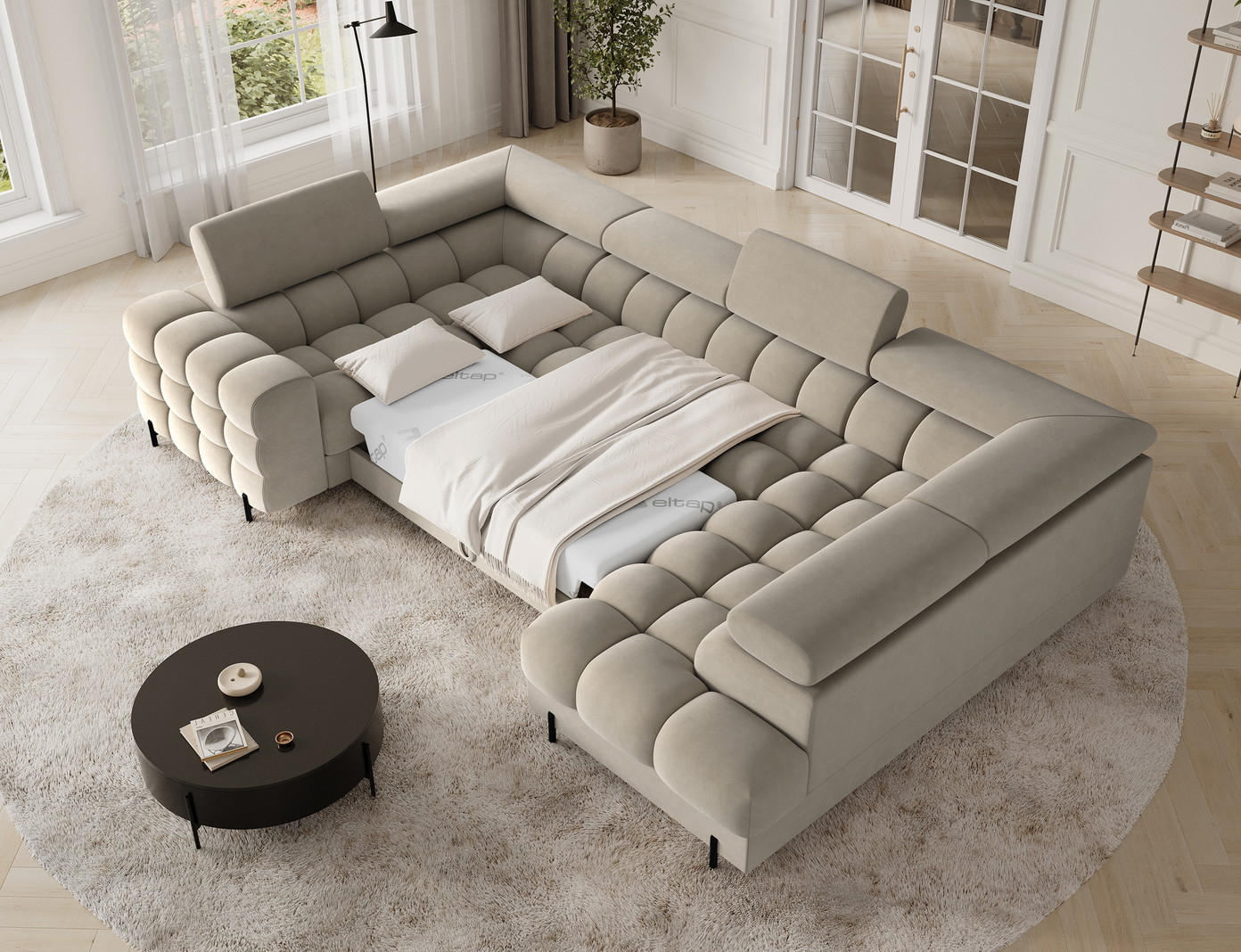 Kampinė sofa Fectory, smėlio sp., 205 x 346 cm x 93 cm - 5